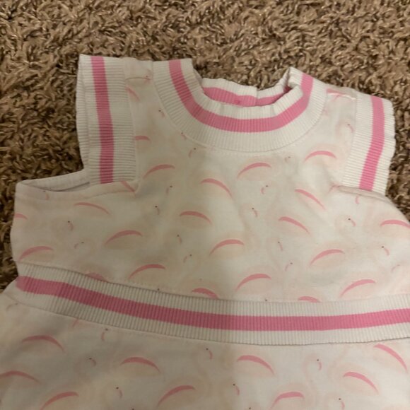 Janie and Jack Flamingo Print Dress 12-18 Months White Pink Short Sleeve Button - Picture 2 of 3